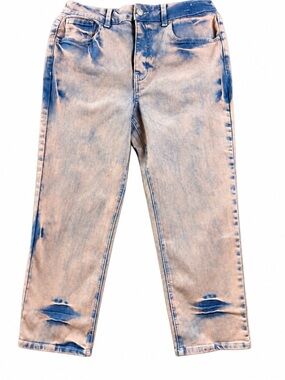 Gemma Rae V Acid Wash Distressed Jeans Size 7 Blue Blush Pink
